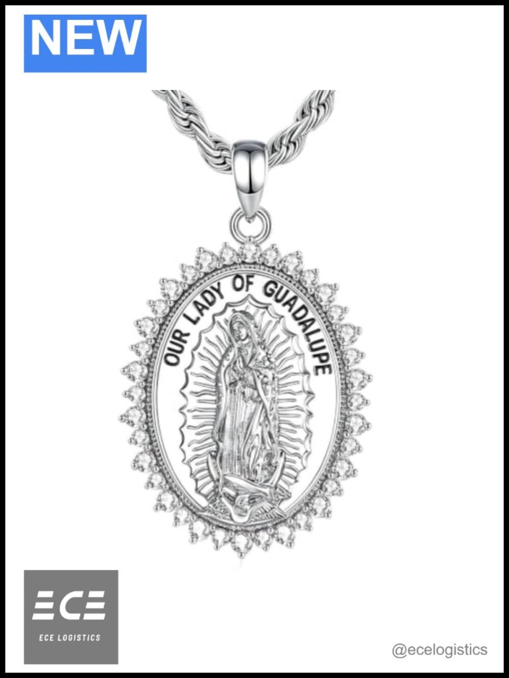 Our Lady of Guadalupe Necklace Silver Tone Catholic Pendant Women